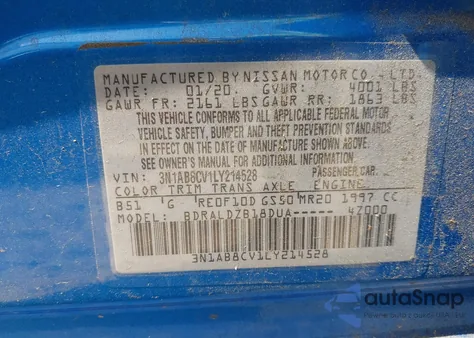 2020 Nissan Sentra Sv Xtronic Cvt z USA, uszkodzony, nr VIN 3N1AB8CV1LY214528